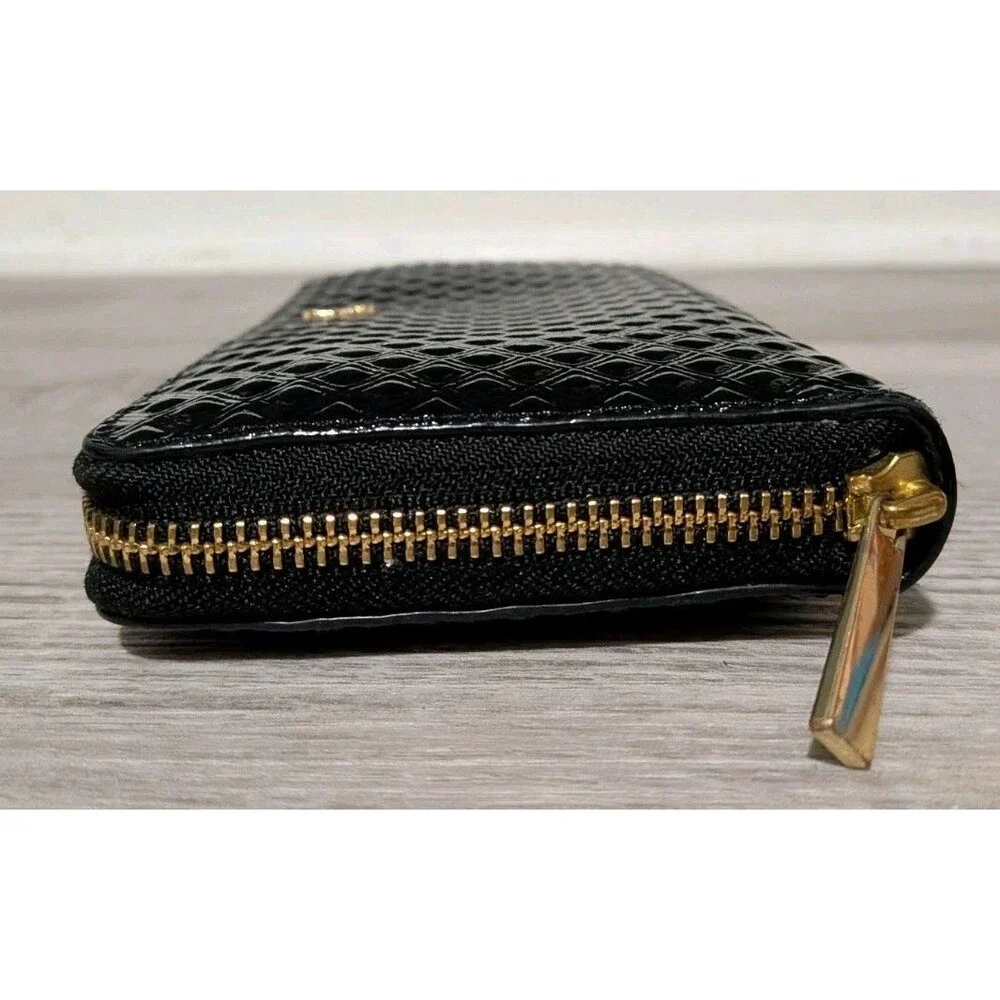 TORY BURCH Marion Party Black Embossed Leather Continental Zip Wallet